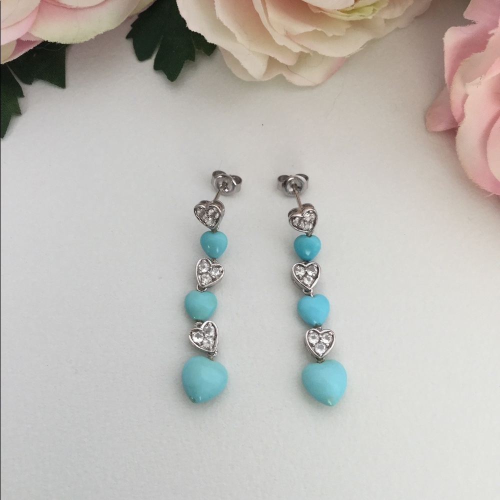 10k TURQUOISE HEART EARRINGS - Picture 5 of 6